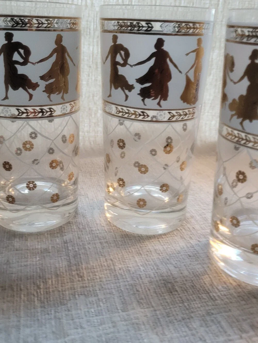 Vintage MCM Culver Style Roman Goddess Highball Glasses - 22k Gold Accent Set 6